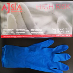 AJSIA GUANTO MONOUSO IN LATTICE NATURALE 50pezzi taglia L 8-8,5 (AQL1.0)